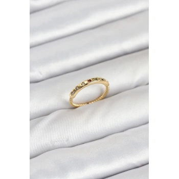 Pirinç Gold Renk Renkli Zirkon Taşlı Kadın Yüzük - TJ-BYK3884