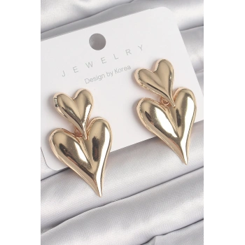 Pirinç Gold Renk Sallantı Kalp Model Kadın Küpe - TJ-BKP10233