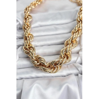 Pirinç Gold Renk Sarmal Halat Model Kadın Kolye - TJ-BKO10634