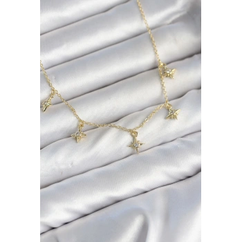 Pirinç Gold Renk Sıralı Minimal Kutup Yıldızı Model Kadın Kolye TJ-BKO11145