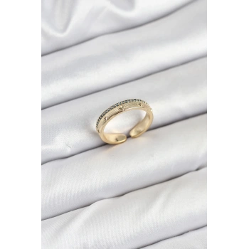 Pirinç Gold Renk Sıralı Zirkon Taşlı Kutup Yıldızı Model Kadın Yüzük - TJ-BYK3836