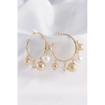 Pirinç Gold Renk Topçuk Model Halka Küpe - TJ-BKP8908