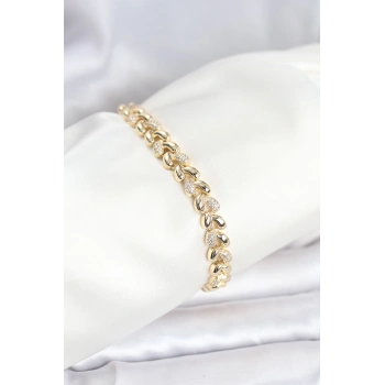 Pirinç Gold Renk VIP Seri Sarmal Damla Model Zirkon Taşlı Kadın Bileklik - TJ-BB8268