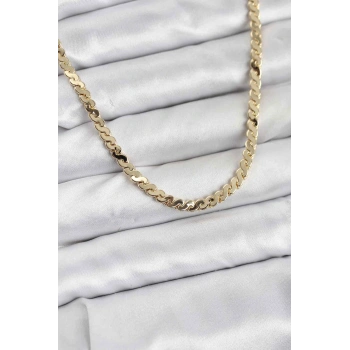 Pirinç Gold Renk Yassı Zincir Kadın Kolye - TJ-BKO10818