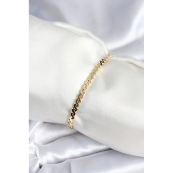 Pirinç Gold Renk Yassı Zincir Model Kadın Bileklik - TJ-BB7960