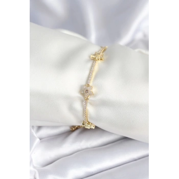 Pirinç Gold Renk Yıldız Model Kadın Bileklik - TJ-BB7986