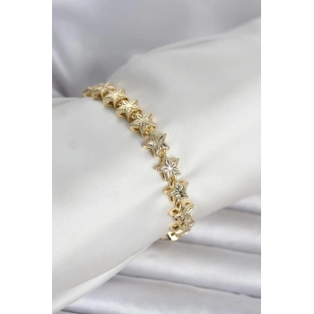 Pirinç Gold Renk Yıldız Model Kadın Bileklik - TJ-BB8407