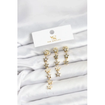 Pirinç Gold Renk Yıldız Model YSX Trio Küpe Seti - TJ-BKP11554