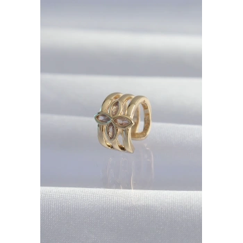 Pirinç Gold Renk Yonca Earcuff Küpe - TJ-BKP9331