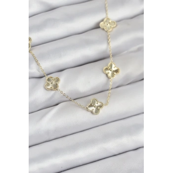 Pirinç Gold Renk Yonca Kadın Kolye - TJ-BKO10561