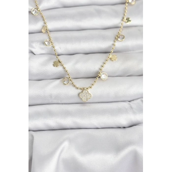 Pirinç Gold Renk Yonca Model Kadın Kolye - TJ-BKO10641