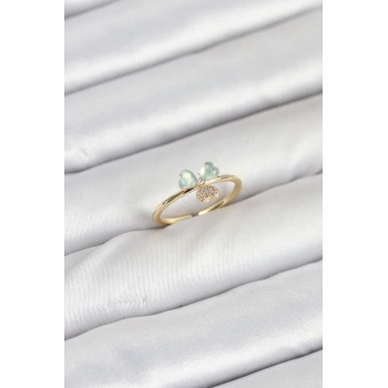 Pirinç Gold Renk Yonca Model Kadın Yüzük - TJ-BYK3858