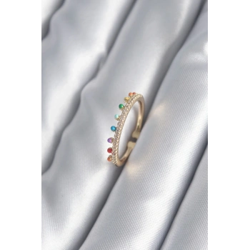 Pirinç Gold Renk Zirkon Taş Detay Kadın Yüzük - TJ-BYK2997