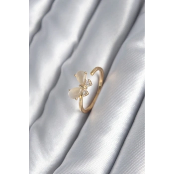 Pirinç Gold Renk Zirkon Taş Detay Kelebek Model Kadın Yüzük - TJ-BYK2989