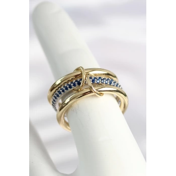 Pirinç Gold Renk Zirkon Taşlı 3Lü Kadın Yüzük - TJ-BYK3791
