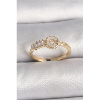 Pirinç Gold Renk Zirkon Taşlı Ayarlanabilir Kadın Yüzük - TJ-BYK3561