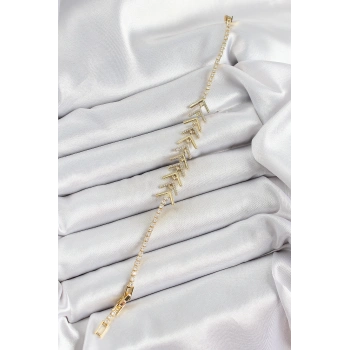 Pirinç Gold Renk Zirkon Taşlı Balık Sırtı Kadın Bileklik - TJ-BB7068