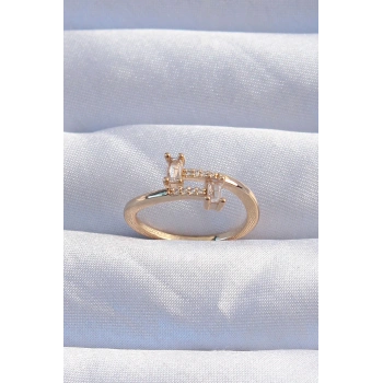 Pirinç Gold Renk Zirkon Taşlı Geometrik Ayarlanabilir Yüzük - TJ-BYK3239