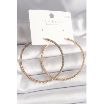 Pirinç Gold Renk Zirkon Taşlı Halka Model Kadın Küpe - TJ-BKP10015