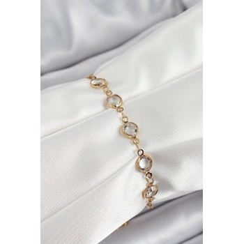Pirinç Gold Renk Zirkon Taşlı Kadın Bileklik - TJ-BB7050