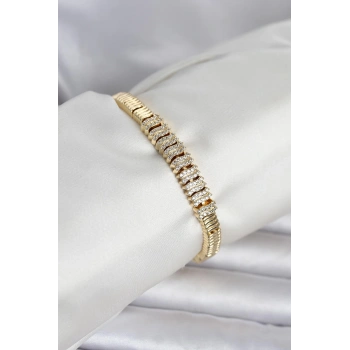Pirinç Gold Renk Zirkon Taşlı Kadın Bileklik - TJ-BB8400
