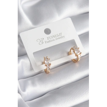 Pirinç Gold Renk Zirkon Taşlı Kadın Küpe - TJ-BKP8342