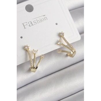 Pirinç Gold Renk Zirkon Taşlı Kadın Küpe TJ-BKP9963