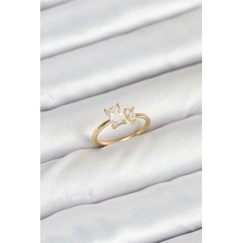 Pirinç Gold Renk Zirkon Taşlı Kadın Yüzük - TJ-BYK3882