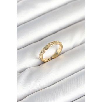 Pirinç Gold Renk Zirkon Taşlı Kadın Yüzük - TJ-BYK3903