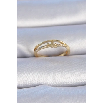 Pirinç Gold Renk Zirkon Taşlı Kalp Model Kadın Yüzük - TJ-BYK3302