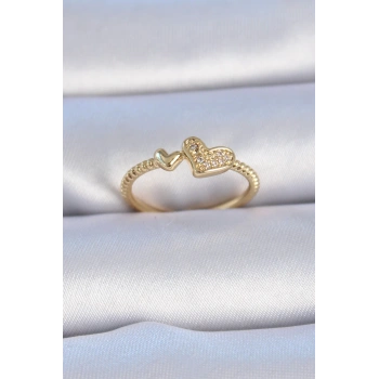 Pirinç Gold Renk Zirkon Taşlı Kalp Model Kadın Yüzük - TJ-BYK3306