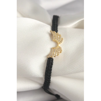 Pirinç Gold Renk Zirkon Taşlı Kanat Figür Asansörlü Makrome Model Kadın Bileklik - TJ-BB6803