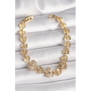 Pirinç Gold Renk Zirkon Taşlı Kelebek Model Zincir Kadın Bileklik - TJ-BB6834