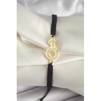 Pirinç Gold Renk Zirkon Taşlı Mars Figür Asansörlü Makrome Model Kadın Bileklik - TJ-BB6798