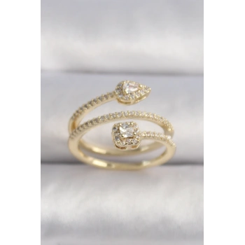 Pirinç Gold Renk Zirkon Taşlı Ok Model VIP Seri Kadın Yüzük - TJ-BYK3502