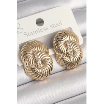 Pirinç Gold Renk Zirkon Taşlı Sarmal Model Kadın Küpe - TJ-BKP10241
