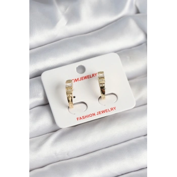 Pirinç Gold Renk Zirkon Taşlı Vintage Kadın Küpe - TJ-BKP11244