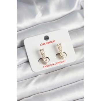 Pirinç Gold Renk Zirkon Taşlı Vintage Kadın Küpe - TJ-BKP11247