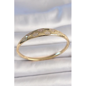 Pirinç Gold Renk Zirkon Taşlı Yıldız İşlemeli Kadın Kelepçe - TJ-BB6918