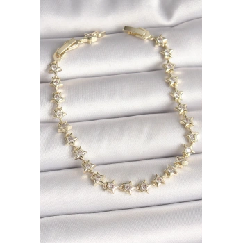 Pirinç Gold Renk Zirkon Taşlı Yıldız Model VIP Seri Kadın Bileklik - TJ-BB6880