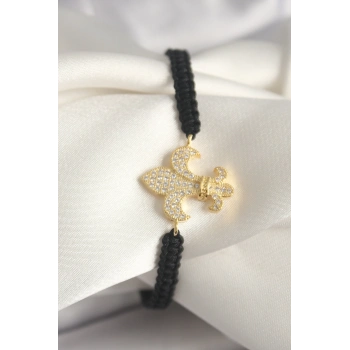 Pirinç Gold Renk Zirkon Taşlı Zambak Figür Asansörlü Makrome Model Kadın Bileklik - TJ-BB6801