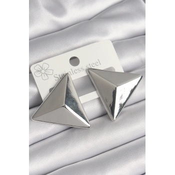 Pirinç Gümüş Renk 3D Üçgen Model Kadın Küpe - TJ-BKP10230