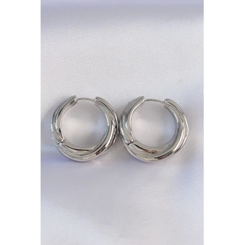 Pirinç Gümüş Renk Asimetrik Kıvrım Küpe - TJ-BKP8975