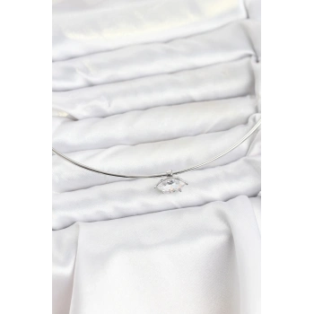 Pirinç Gümüş Renk Choker Model Zirkon Taşlı Kadın Kolye - TJ-BKO10816