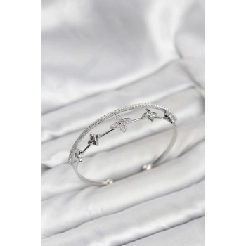 Pirinç Gümüş Renk Çiçek Model Kadın Bileklik - TJ-BB8254