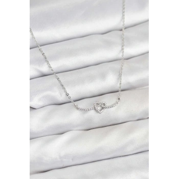 Pirinç Gümüş Renk Düğüm Kalp Model Kadın Kolye - TJ-BKO10808