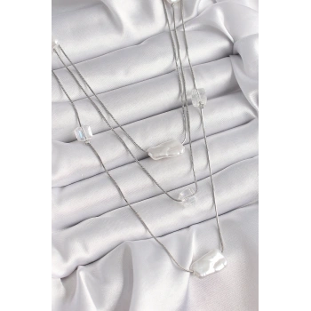 Pirinç Gümüş Renk Ezme İnci Model Çoklu Kadın Kolye - TJ-BKO9620