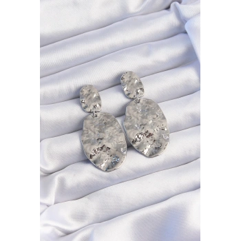 Pirinç Gümüş Renk Ezme Plaka Küpe - TJ-BKP9242