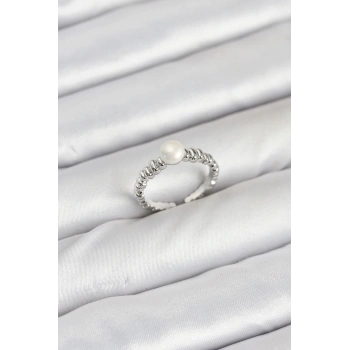 Pirinç Gümüş Renk Göbek İnci Model Kadın Yüzük - TJ-BYK3887
