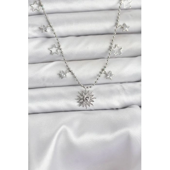 Pirinç Gümüş Renk Güneş Model Kadın Kolye - TJ-BKO10655